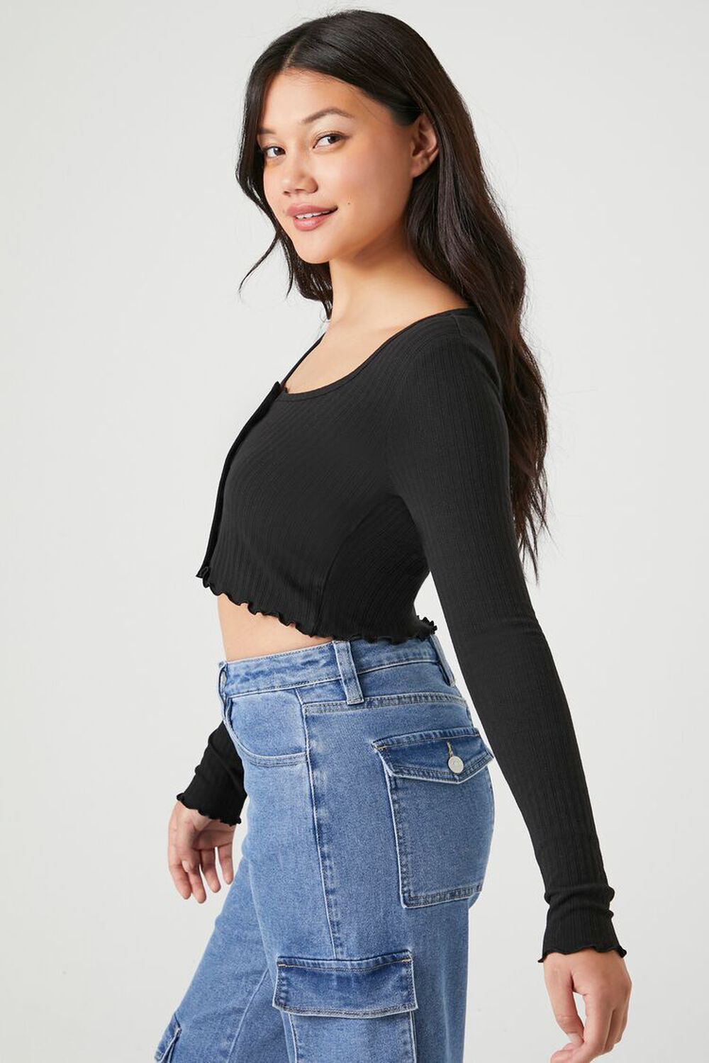 Pointelle Lettuce-Edge Crop Top